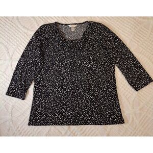 Christopher & Banks Womens Large Black White Polka Dot Cowl Neck Top Stretch
